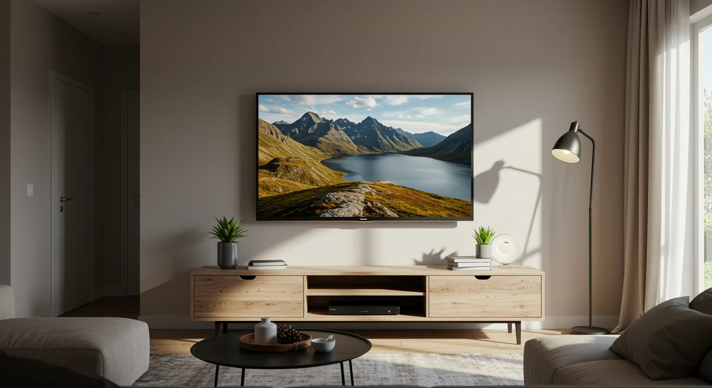 Wall-mounted flat-screen TV in a modern living room after professional handyman installation